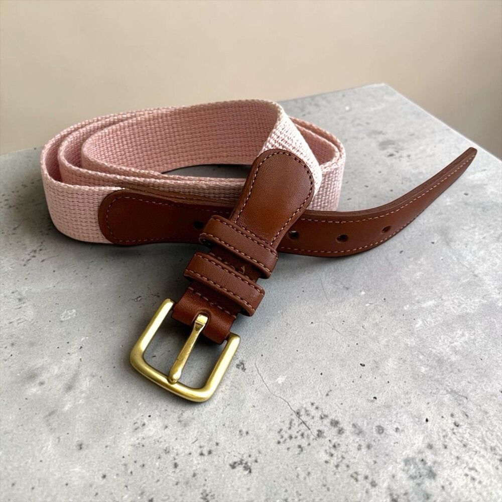 Coach Belt Unisex XL or 38  Pink Linen Brown Leather Gold Hardware Golf Belt
